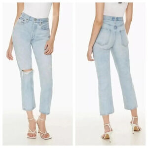 AGOLDE Riley Long Jeans Shatter High Rise Light Blue Straight Leg 23 ARITZIA
